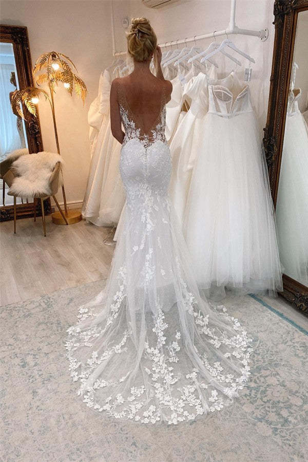 Chicloth Sleeveless Mermaid Lace Wedding Dress Long Online