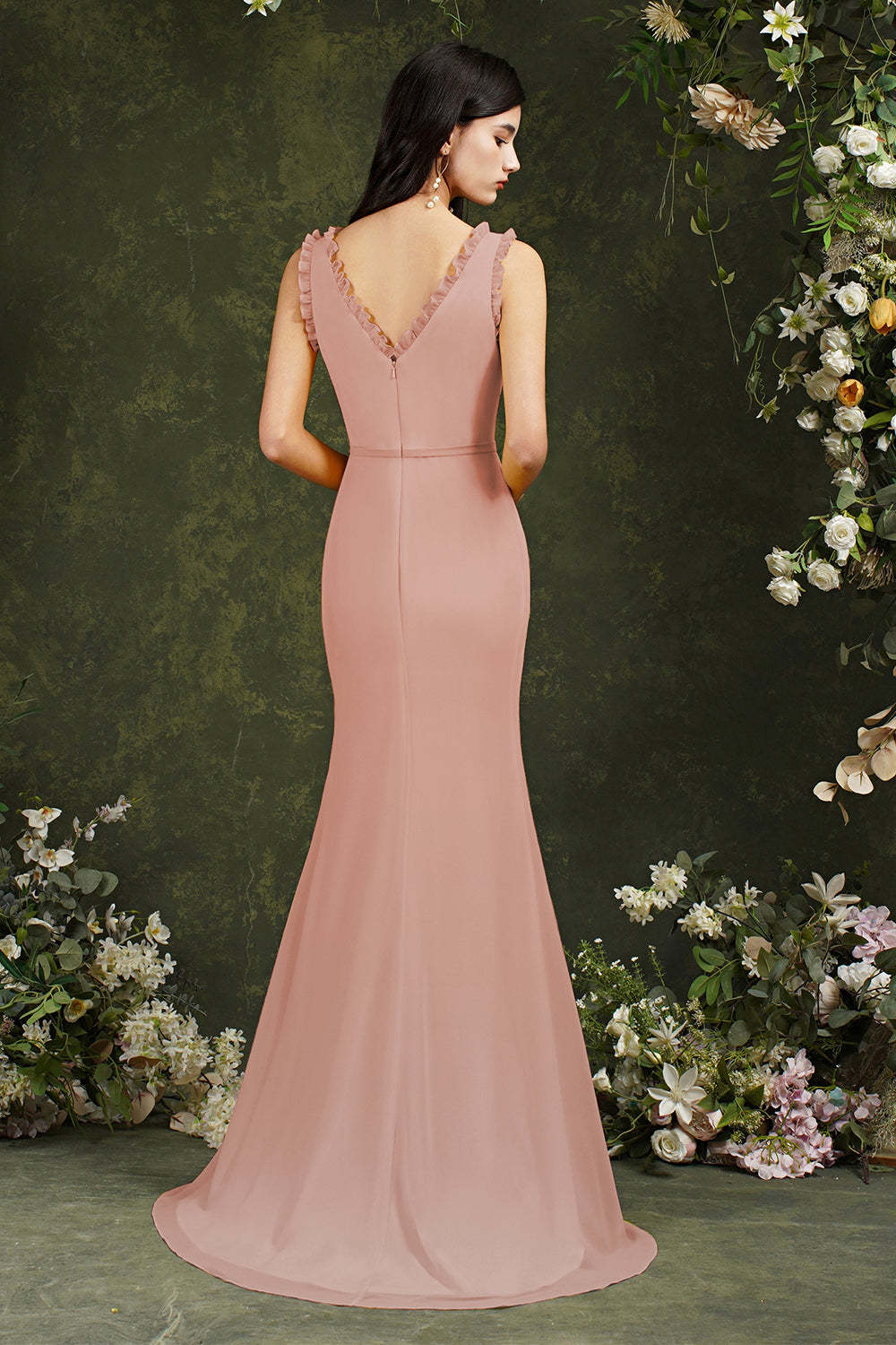 Chicloth V-Neck Bridesmaid Dress Chiffon With Slit