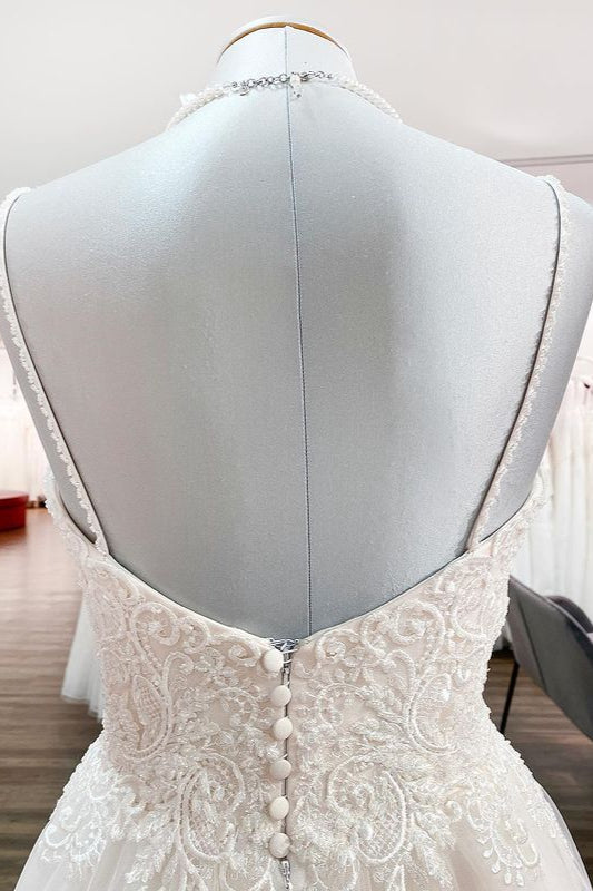 Chicloth Gorgeous Spaghetti Straps Tulle Ivory Lace Wedding Dresses