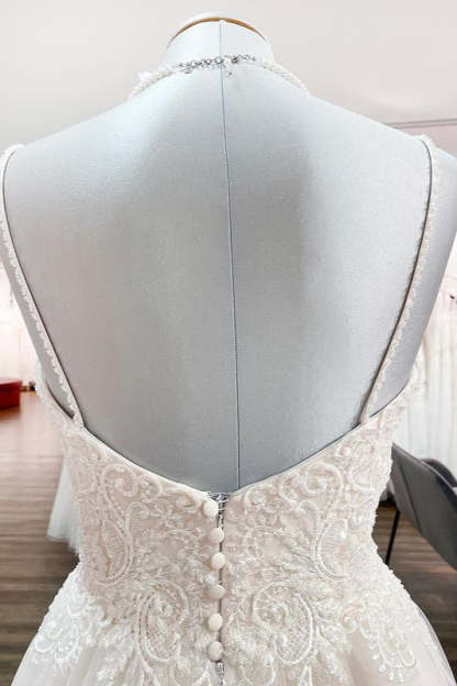 Chicloth Gorgeous Spaghetti Straps Tulle Ivory Lace Wedding Dresses