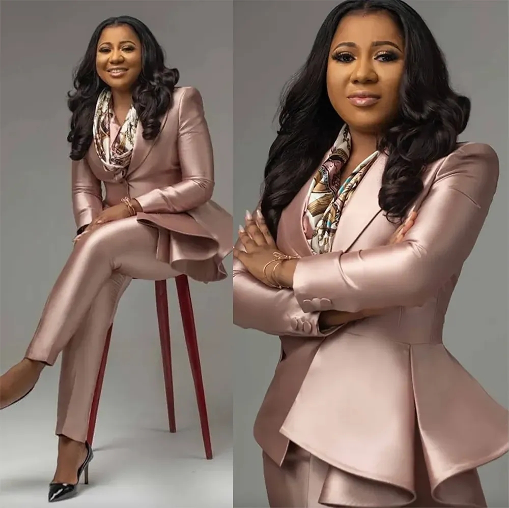 Satin Women Suit 2 Pieces Ladies Office Wear Outfit