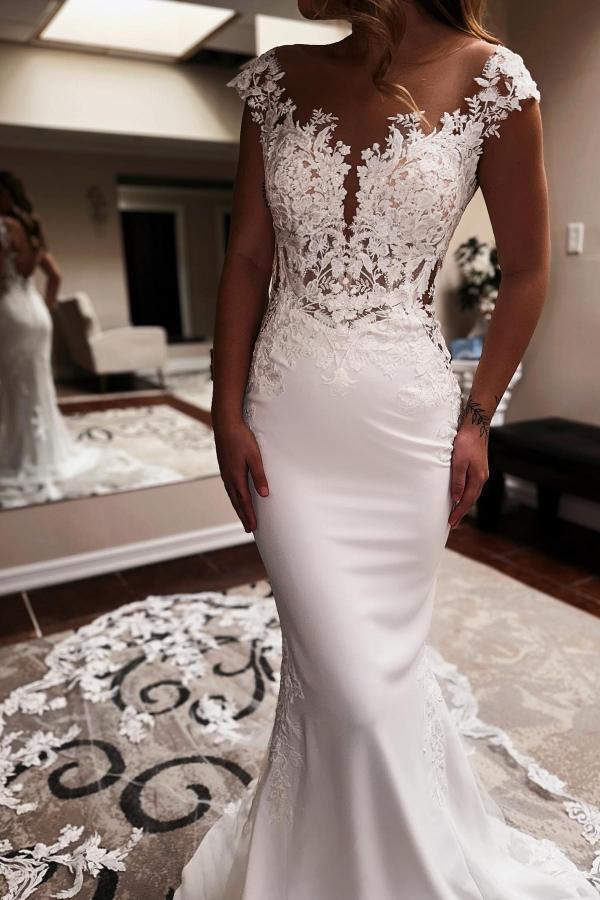 Chicloth Cap Sleeves Wedding Dresses Mermaid Long Online
