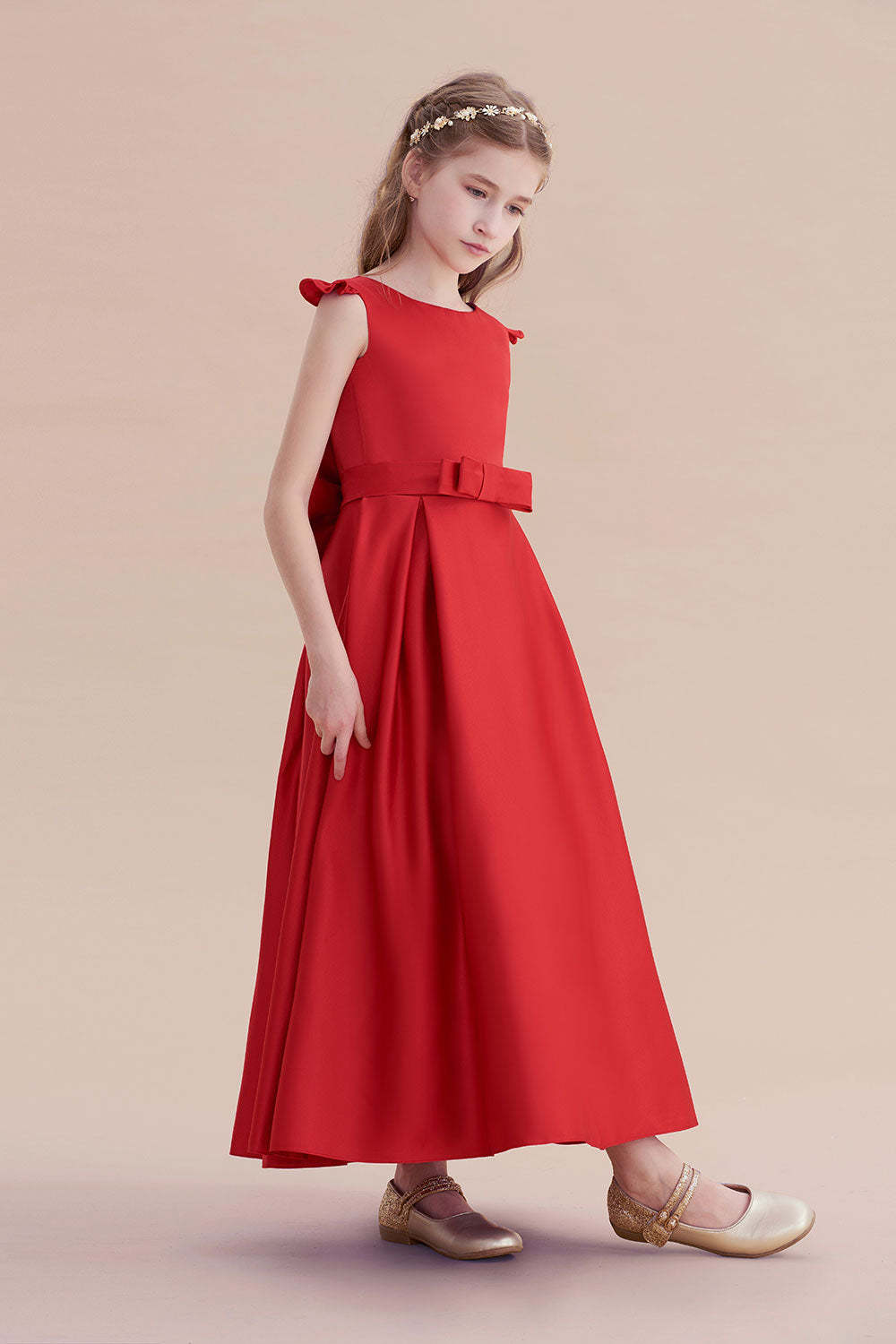 Chicloth A-Line Satin Bow Ankle Length Flower Girl Dress On Sale
