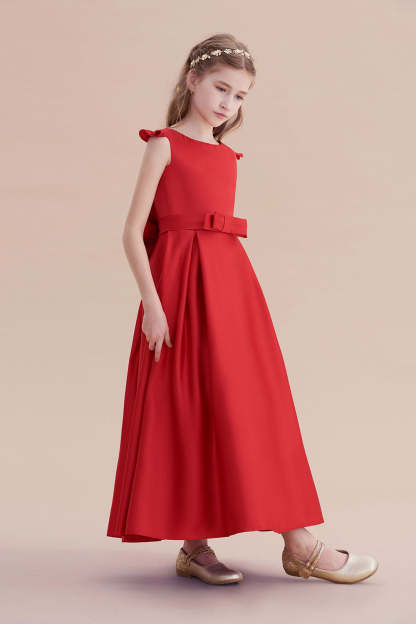 Chicloth A-Line Satin Bow Ankle Length Flower Girl Dress On Sale