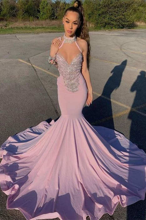 Elegant Sweetheart Pink Sequined Mermaid Prom Dress