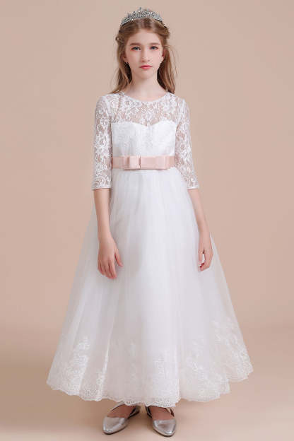 Chicloth A-Line Illusion Lace Tulle Ankle Length Flower Girl Dress On Sale