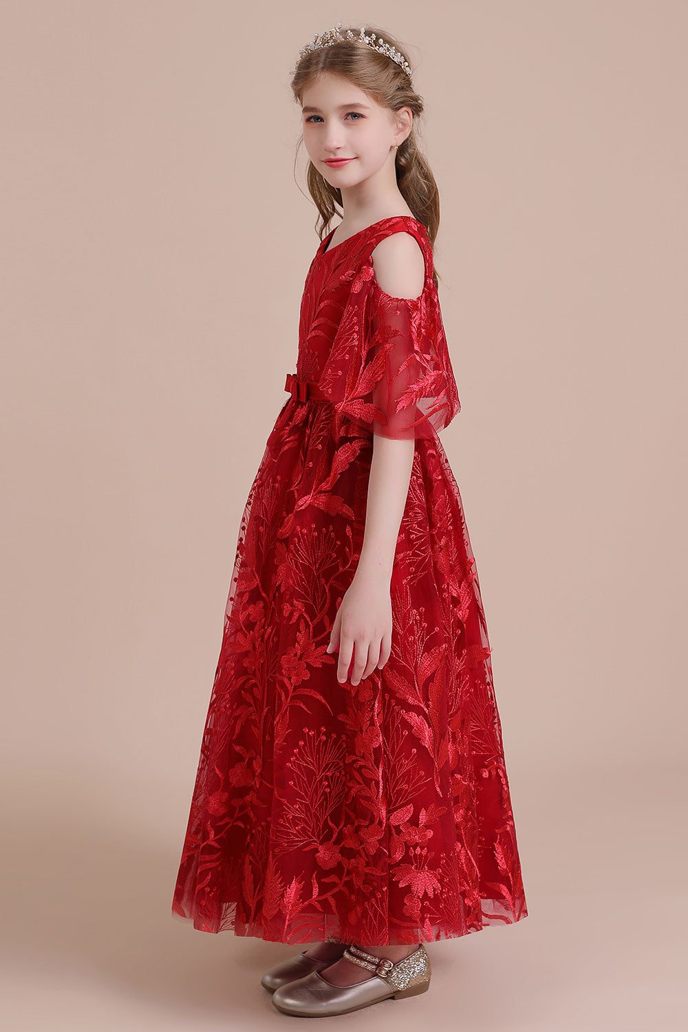 Chicloth A-Line V-neck Tulle Cold-shoulder Flower Girl Dress On Sale