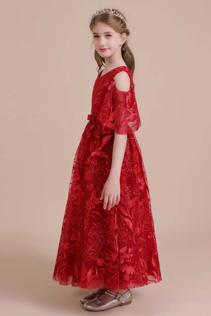 Chicloth A-Line V-neck Tulle Cold-shoulder Flower Girl Dress On Sale