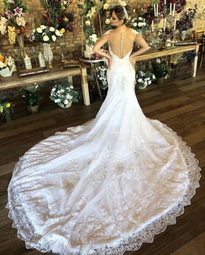 Chicloth Cap Sleeves Lace Wedding Dress Mermaid With Appliques Online