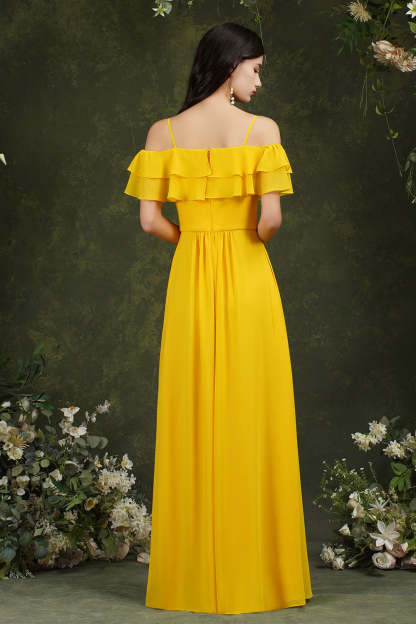 Chicloth Off-the-Shoulder Bridesmaid Dress Ruffles With Slit