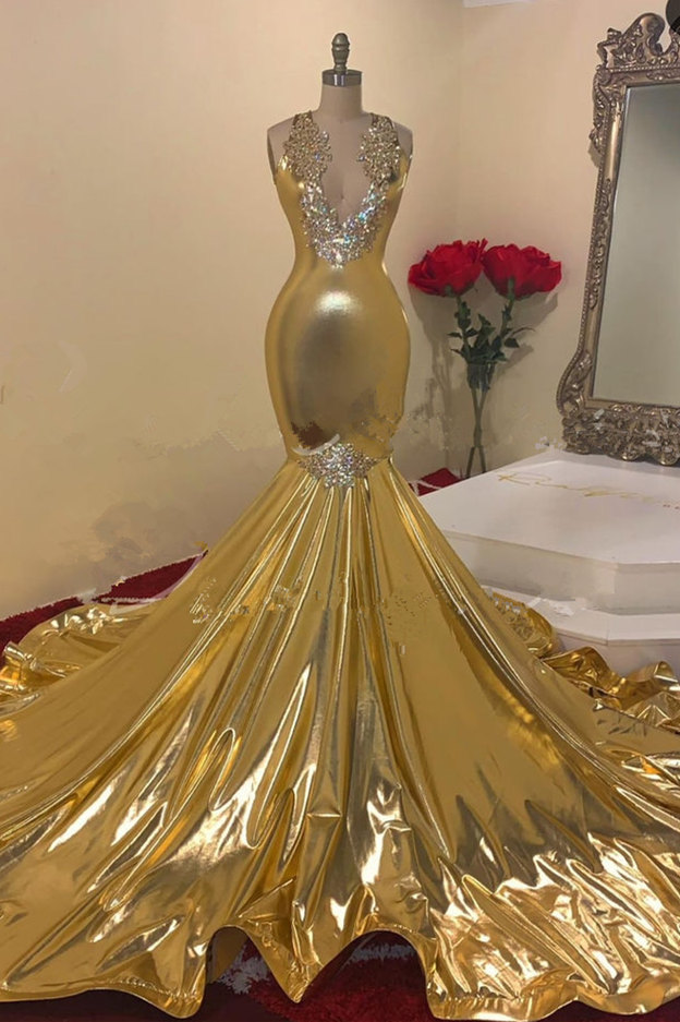 Sparkle Sequined Gold Mermaid Prom Dress