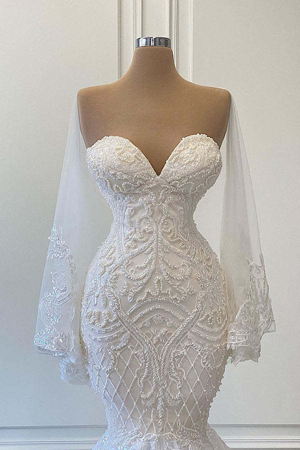 Chicloth Long Sleeves Mermaid Wedding Dress Lace Appliques
