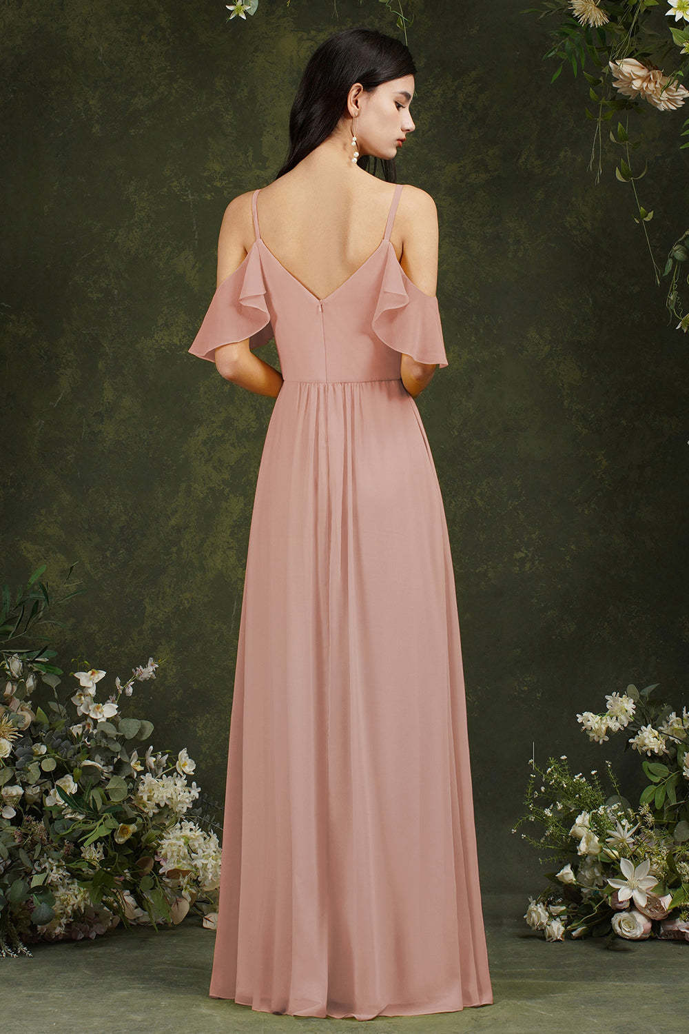 Chicloth Elegant Chiffon Bridesmaid Dress Ruffles With Pockets