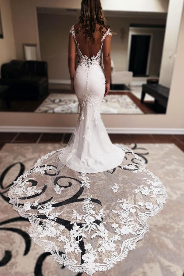 Chicloth Cap Sleeves Wedding Dresses Mermaid Long Online