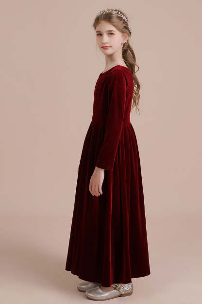 Chicloth A-Line Long Sleeve Velvet Flower Girl Dress On Sale