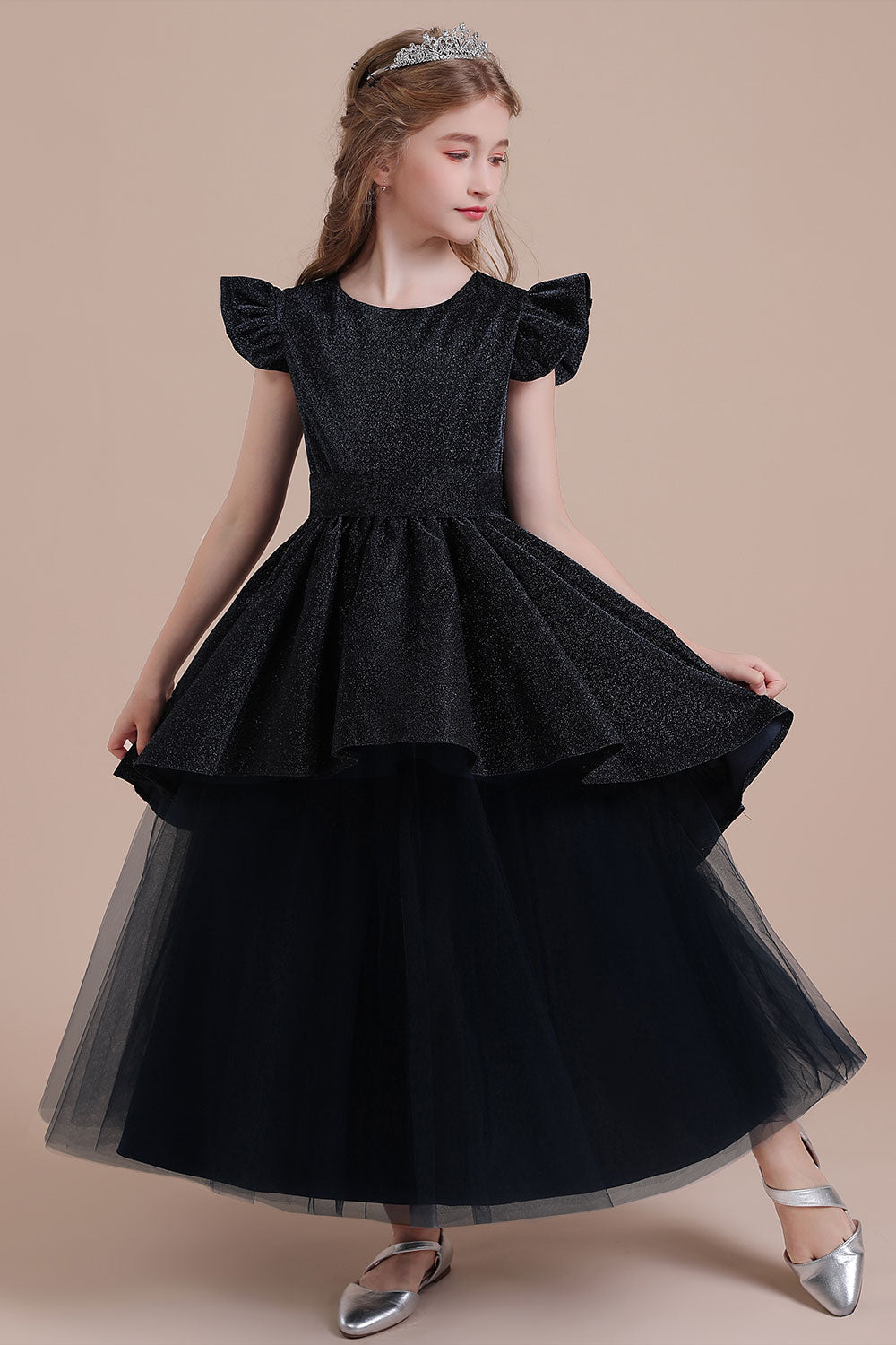 Chicloth A-Line Glitter Cap Sleeve Tulle Flower Girl Dress On Sale