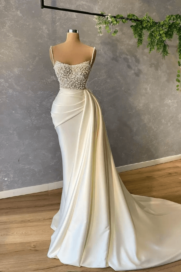 Amazing Sequin Pearl Mermaid Prom Dress | Sleeveless Evening Maxi Dress with Cape