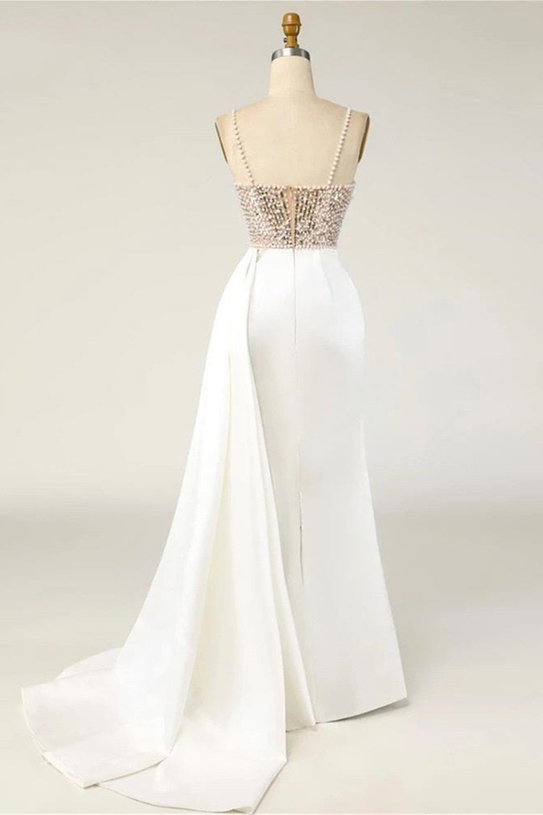 Amazing Sequin Pearl Mermaid Prom Dress | Sleeveless Evening Maxi Dress with Cape