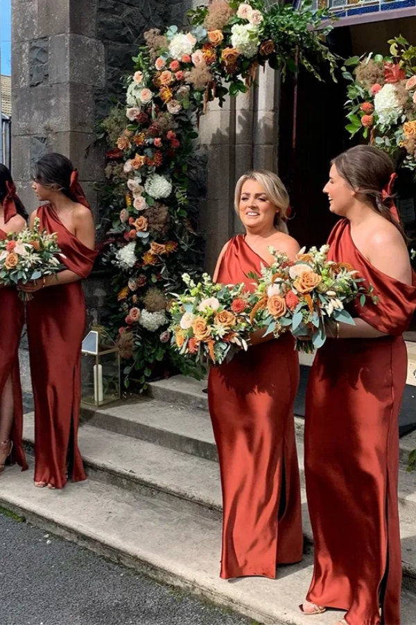 Asymmetrical Sleeveless Satin Floor-Length Bridesmaid Dresses