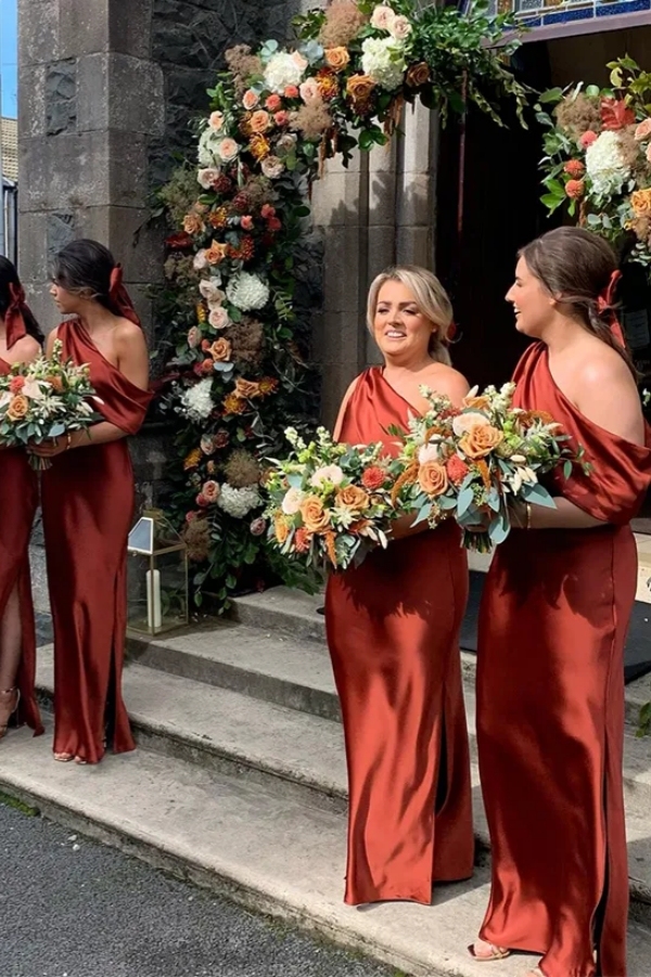 Asymmetrical Sleeveless Satin Floor-Length Bridesmaid Dresses