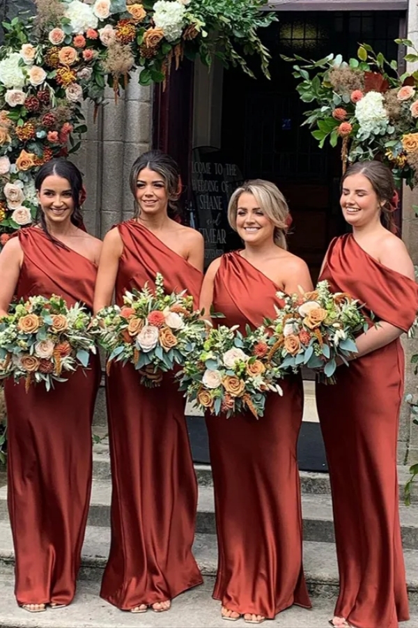 Asymmetrical Sleeveless Satin Floor-Length Bridesmaid Dresses