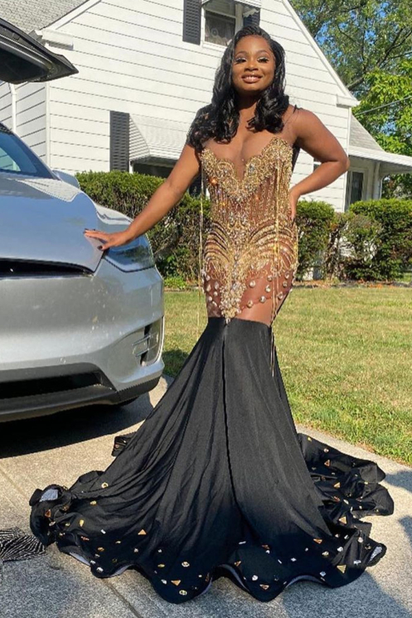 Beaded Mermaid Evening Gown Glitter Sleeveless Long Prom Dress