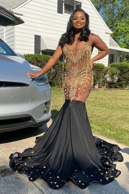 Beaded Mermaid Evening Gown Glitter Sleeveless Long Prom Dress