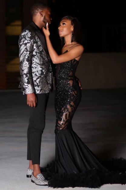 Black Mermaid Prom Dress Sweetheart Sequined Evening Dress