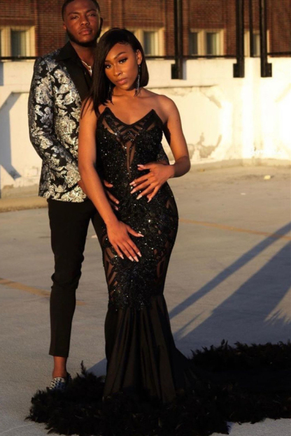 Black Mermaid Prom Dress Sweetheart Sequined Evening Dress