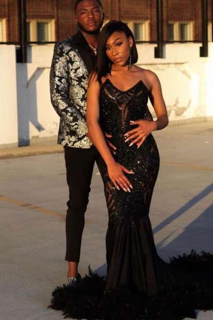 Black Mermaid Prom Dress Sweetheart Sequined Evening Dress