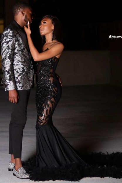 Black Mermaid Prom Dress Sweetheart Sequined Evening Dress