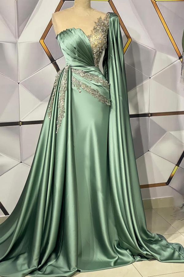 Charming Designer Sage Green Long Prom Dress with Cape