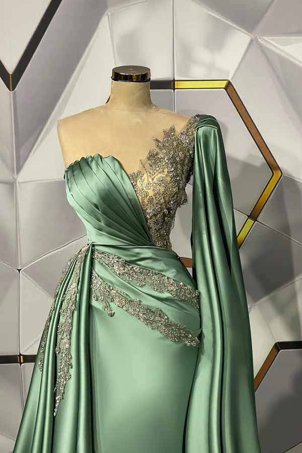 Charming Designer Sage Green Long Prom Dress with Cape