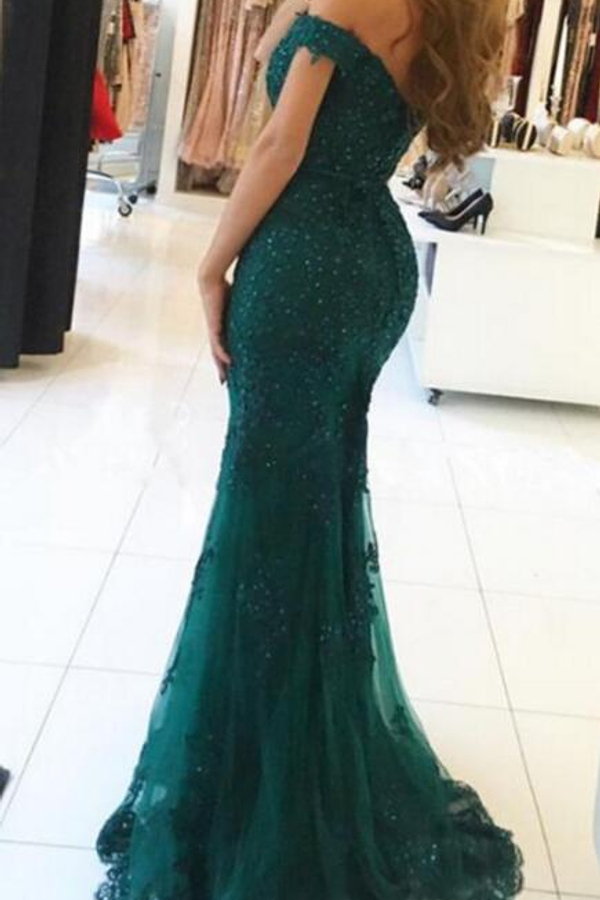 Charming Off-Shoulder Mermaid Tulle Lace Evening Prom Dress