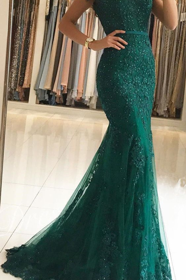 Charming Off-Shoulder Mermaid Tulle Lace Evening Prom Dress