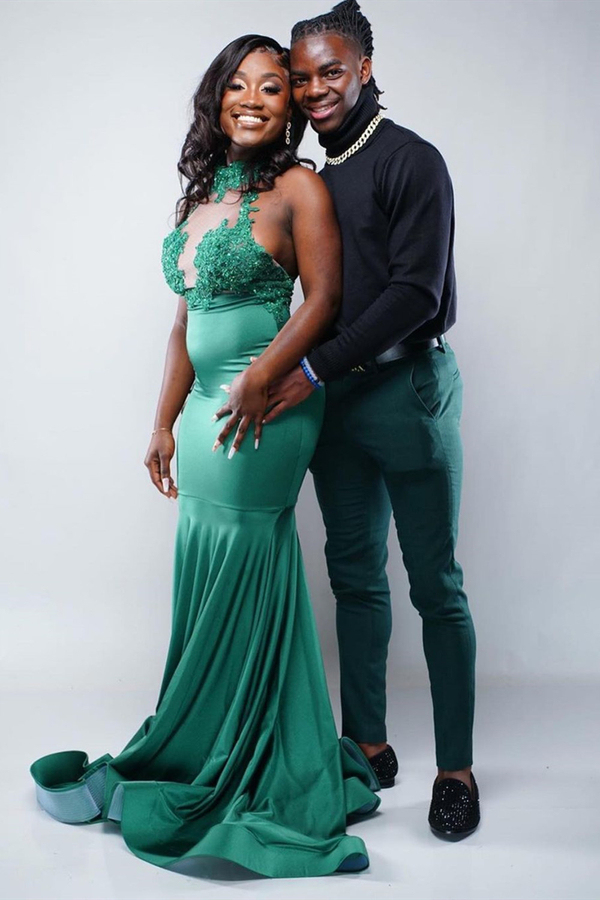 Charming Sleeveless Slim Mermaid Evening Gown | Floor Length Dark Green Satin Dress