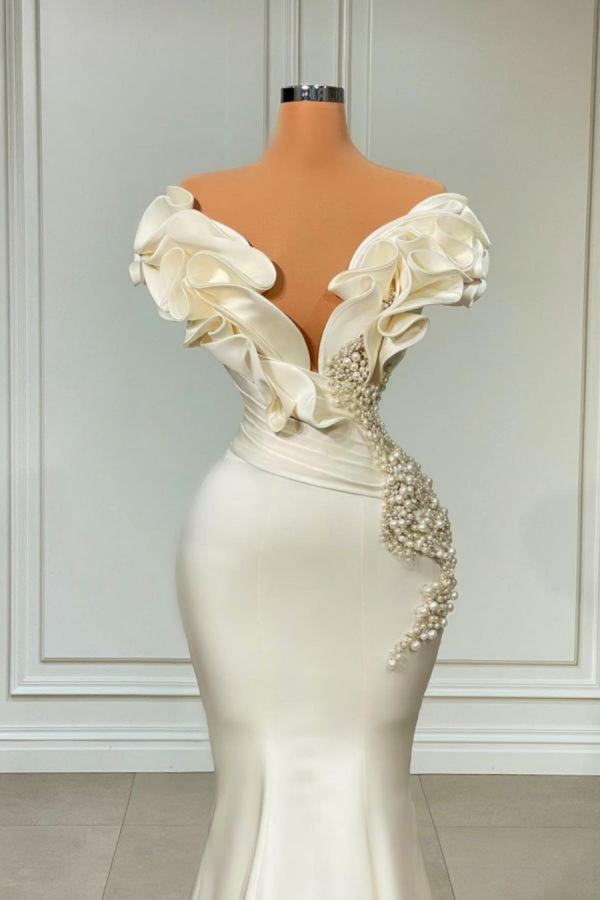 Chic Sleeveless Mermaid Prom Dress Ruffle Sleeve Satin Party Dress