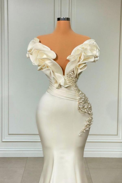 Chic Sleeveless Mermaid Prom Dress Ruffle Sleeve Satin Party Dress