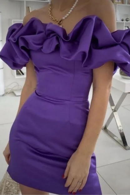 Chic Strapless Off-the-Shoulder Mini Stretch Satin Prom Dress