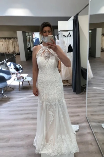 Chicloth Halter Sleeveless Mermaid Wedding Dress Lace Bridal Gowns