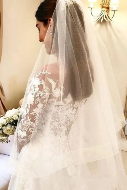 Chicloth Long Sleeves Tulle Wedding Dress With Lace Appliques