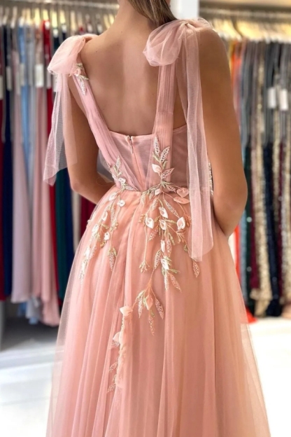 Chicloth Sweetheart Tulle Long Prom Dress Front Slit With Appliques