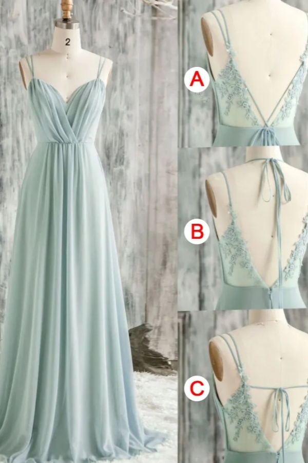Convertible Aline Bridesmaid Dresses Sleeveless Lace Appliques Floor Length Dress with Spaghetti Straps