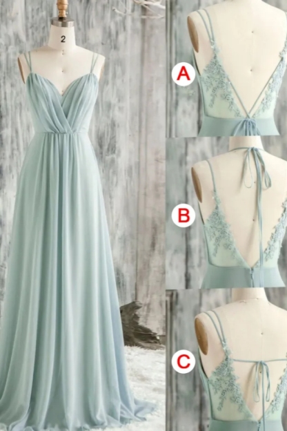 Convertible Aline Bridesmaid Dresses Sleeveless Lace Appliques Floor Length Dress with Spaghetti Straps