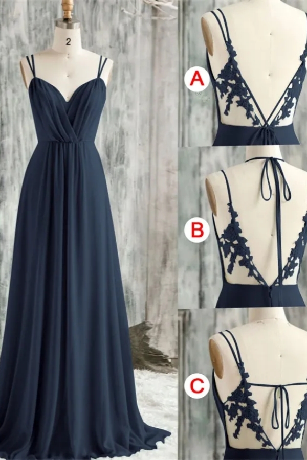 Convertible Aline Bridesmaid Dresses Sleeveless Lace Appliques Floor Length Dress with Spaghetti Straps