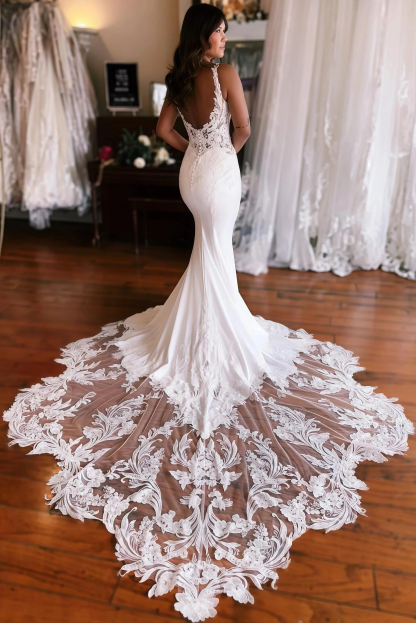 Elegant Wedding Dresses With Lace Appliques | Wedding Dresses Mermaid Sleeveless