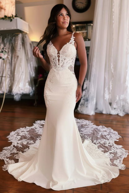 Elegant Wedding Dresses With Lace Appliques | Wedding Dresses Mermaid Sleeveless
