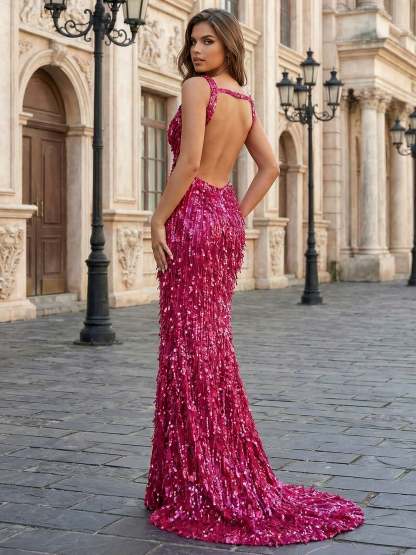 Elegant Prom Dresses With Sequin Details | Prom Dresses Mermaid V-Neck Backless