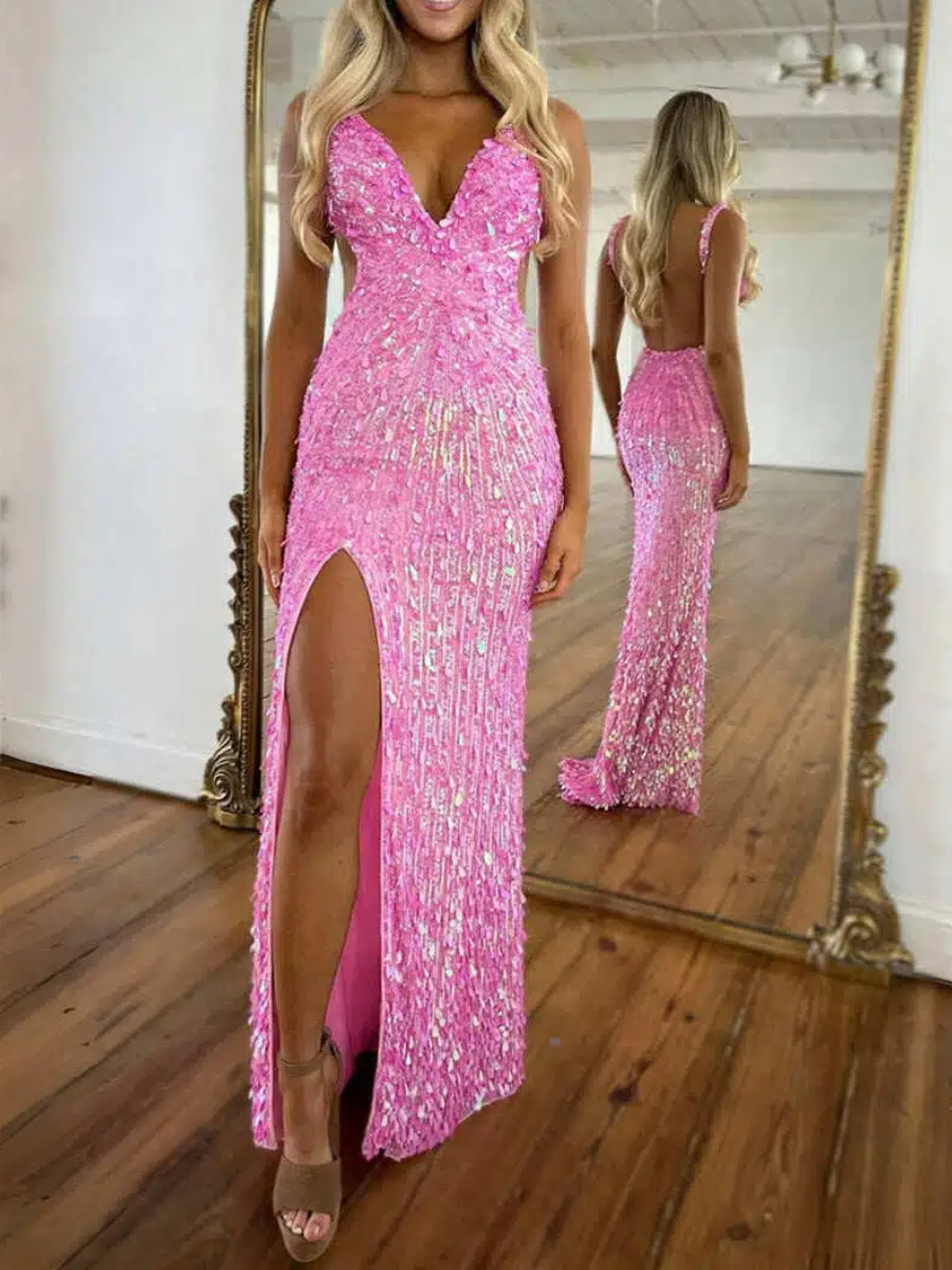 Elegant Prom Dresses With Sequin Details | Prom Dresses Mermaid V-Neck Backless