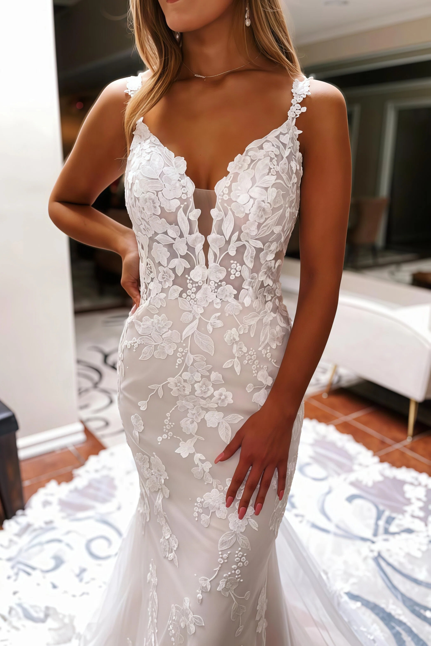 Mermaid Wedding Dress White Tulle Lace Appliques Bridal Gown